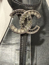 Load image into Gallery viewer, Chanel Black CC Crystal Thong Sandals