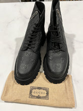 Load image into Gallery viewer, Gucci GG Black Leather Lug Sole Combat Boot Size 12