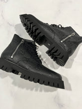 Load image into Gallery viewer, Gucci GG Black Leather Lug Sole Combat Boot Size 12
