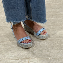 Load image into Gallery viewer, Valentino Garavani Rockstud Blue Espadrille Wedge Sandals