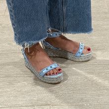 Load image into Gallery viewer, Valentino Garavani Rockstud Blue Espadrille Wedge Sandals