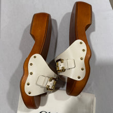 Load image into Gallery viewer, Chloe White Leather Wooden Clogs