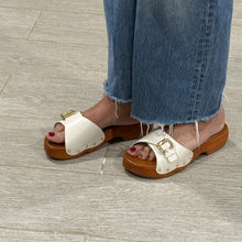 Load image into Gallery viewer, Chloe White Leather Wooden Clogs