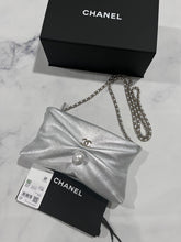 Load image into Gallery viewer, Chanel Silver Lambskin Leather Pearl Convertible Clutch/Crossbody