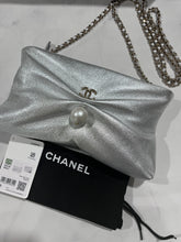 Load image into Gallery viewer, Chanel Silver Lambskin Leather Pearl Convertible Clutch/Crossbody