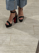 Load image into Gallery viewer, Christian Louboutin Black Patent Leather 130 Heel Sandal