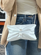 Load image into Gallery viewer, Chanel Silver Lambskin Leather Pearl Convertible Clutch/Crossbody