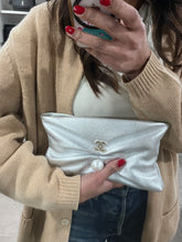 Load image into Gallery viewer, Chanel Silver Lambskin Leather Pearl Convertible Clutch/Crossbody