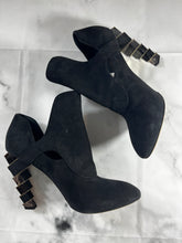 Load image into Gallery viewer, Salvatore Ferragamo Black Suede Lilly Snake Embossed Booties