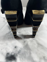 Load image into Gallery viewer, Salvatore Ferragamo Black Suede Lilly Snake Embossed Booties