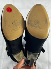 Load image into Gallery viewer, Salvatore Ferragamo Black Suede Lilly Snake Embossed Booties