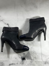 Load image into Gallery viewer, Chanel 13B Gray Leather Navy Captoe Ankle Bootie