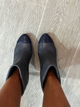 Load image into Gallery viewer, Chanel 13B Gray Leather Navy Captoe Ankle Bootie
