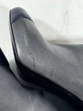 Load image into Gallery viewer, Chanel 13B Gray Leather Navy Captoe Ankle Bootie