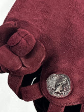 Load image into Gallery viewer, Chanel 17A Burgundy Suede Camellia Peeptoe Booties