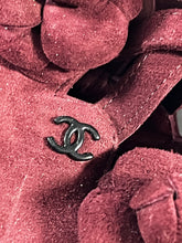 Load image into Gallery viewer, Chanel 17A Burgundy Suede Camellia Peeptoe Booties