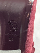Load image into Gallery viewer, Chanel 17A Burgundy Suede Camellia Peeptoe Booties