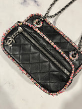 Load image into Gallery viewer, Chanel Black Leather Tweed Trim Crossbody Bag