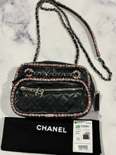 Load image into Gallery viewer, Chanel Black Leather Tweed Trim Crossbody Bag