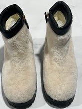 Load image into Gallery viewer, Chanel 22B White Shearling Black Leather Short Moto Boots