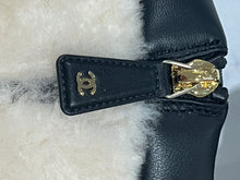 Load image into Gallery viewer, Chanel 22B White Shearling Black Leather Short Moto Boots