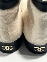 Load image into Gallery viewer, Chanel 22B White Shearling Black Leather Short Moto Boots