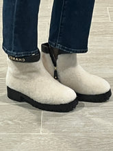 Load image into Gallery viewer, Chanel 22B White Shearling Black Leather Short Moto Boots