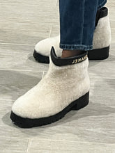 Load image into Gallery viewer, Chanel 22B White Shearling Black Leather Short Moto Boots