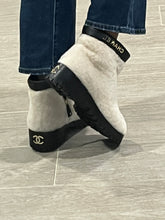 Load image into Gallery viewer, Chanel 22B White Shearling Black Leather Short Moto Boots
