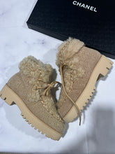 Load image into Gallery viewer, Chanel 22N Shearling Leather Ankle Chain Detail Booties