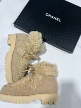 Load image into Gallery viewer, Chanel 22N Shearling Leather Ankle Chain Detail Booties