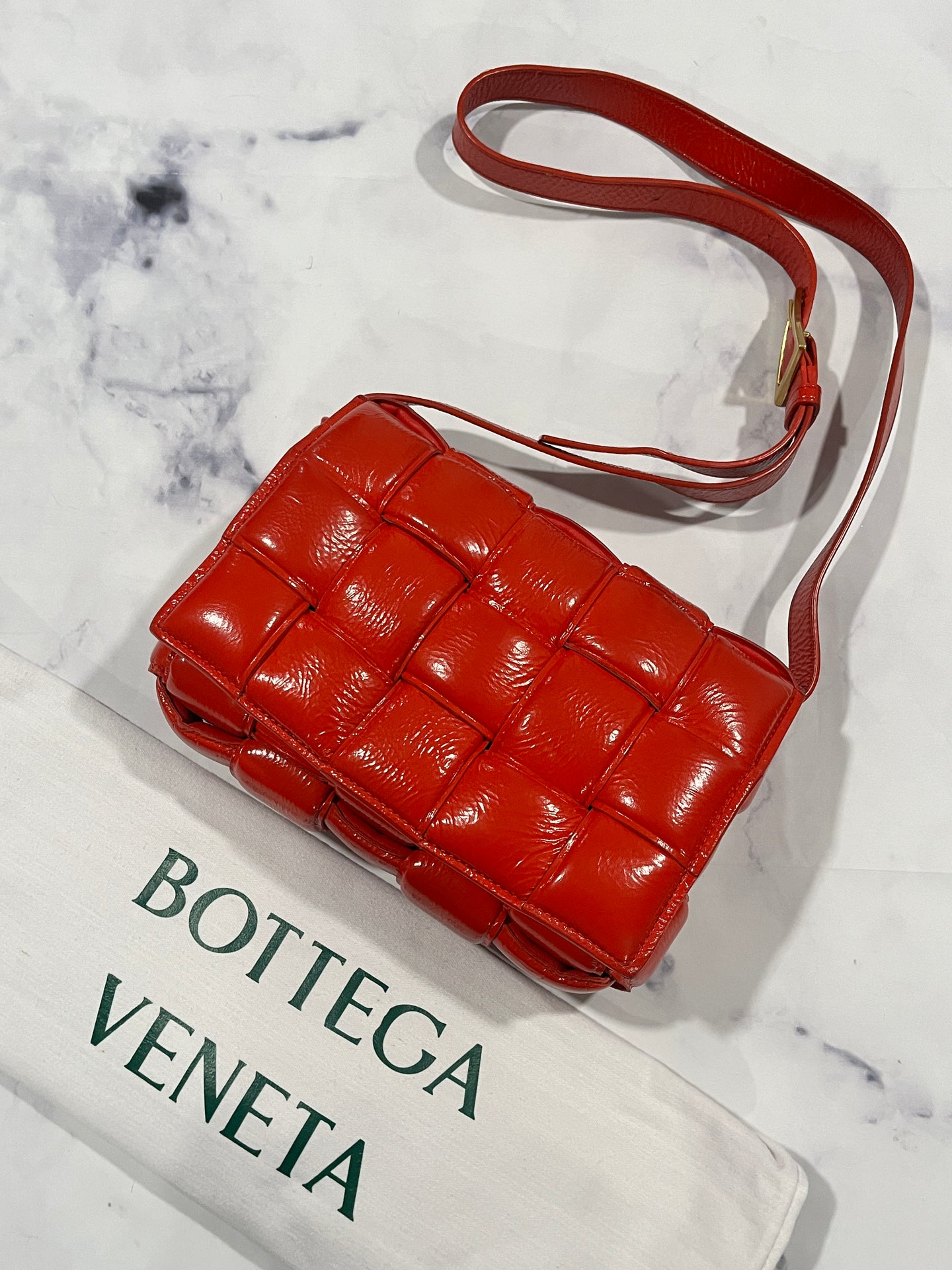 Bottega Veneta Red Patent Padded Cassette Crossbody