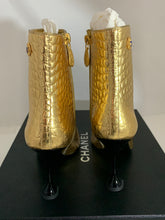 Load image into Gallery viewer, Chanel croc embossed gold leather metallic boots