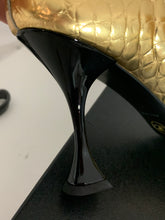 Load image into Gallery viewer, Chanel croc embossed gold leather metallic boots