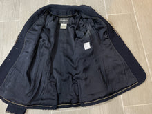 Load image into Gallery viewer, Chanel navy tweed blazer with gold/bronze trim blazer