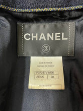 Load image into Gallery viewer, Chanel navy tweed blazer with gold/bronze trim blazer