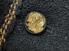 Load image into Gallery viewer, Chanel navy tweed blazer with gold/bronze trim blazer
