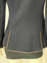 Load image into Gallery viewer, Chanel navy tweed blazer with gold/bronze trim blazer