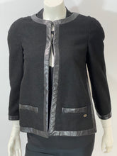 Load image into Gallery viewer, Chanel 13S Black Tweed Jacket With Leather Trim