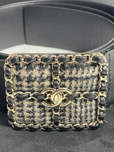 Load image into Gallery viewer, Chanel 22K Tweed Buckle Black Leather Belt