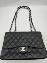 Load image into Gallery viewer, Chanel Black Quilted Caviar Jumbo Single Flap Bag