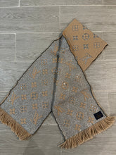 Load image into Gallery viewer, Louis Vuitton Logomania Camel Wool Silk Shine Scarf