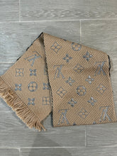 Load image into Gallery viewer, Louis Vuitton Logomania Camel Wool Silk Shine Scarf