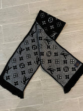 Load image into Gallery viewer, Louis Vuitton Logomania Black Wool Silk Shine Scarf