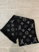 Load image into Gallery viewer, Louis Vuitton Logomania Black Wool Silk Shine Scarf