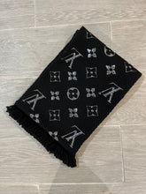 Load image into Gallery viewer, Louis Vuitton Logomania Black Wool Silk Shine Scarf