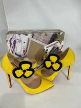 Load image into Gallery viewer, Christian Louboutin Yellow Crepe De Chine Fabric Maryjane Pumps