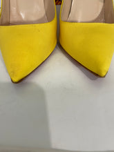 Load image into Gallery viewer, Christian Louboutin Yellow Crepe De Chine Fabric Maryjane Pumps