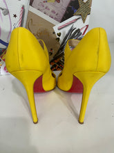 Load image into Gallery viewer, Christian Louboutin Yellow Crepe De Chine Fabric Maryjane Pumps