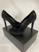 Load image into Gallery viewer, Chanel Black Suede CC Round Toe Pumps